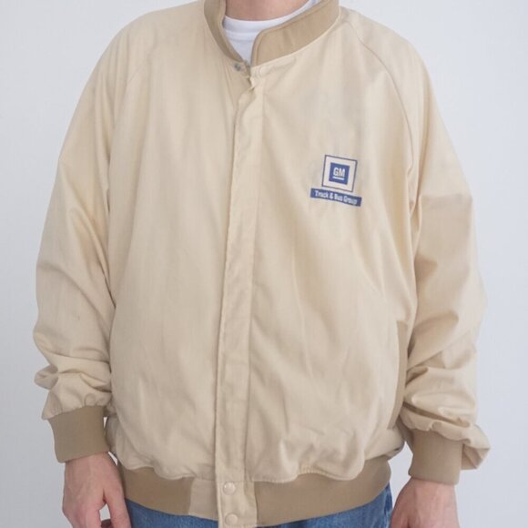 Vintage '80s General Motors Beige Zip Up Bomber Style Jacket XL By Holloway - Picture 2 of 11